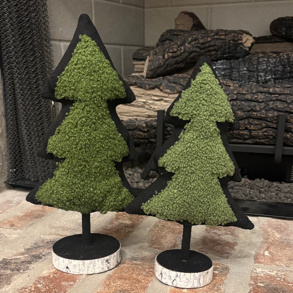 Christmas Decor Green Chenille & Black Holiday Tree Decor Set